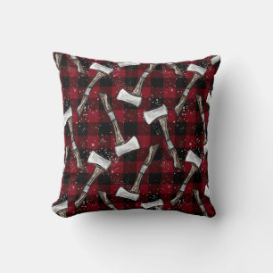 Rustic Lumberjack Axes on Buffalo Plaid Cushion
