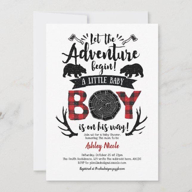 Rustic Lumberjack Buffalo Plaid Baby Boy Shower Invitation (Front)