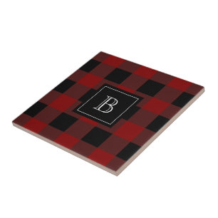 Rustic Lumberjack Buffalo Plaid Monogram Initial Tile
