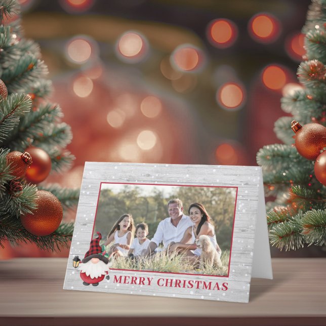 Rustic Lumberjack Gnome Custom Christmas Photo Holiday Card (Rustic Lumberjack Gnome Custom Christmas Photo Holiday Card)