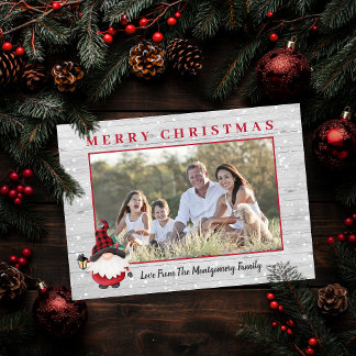 Rustic Lumberjack Gnome Custom Photo Christmas Holiday Card