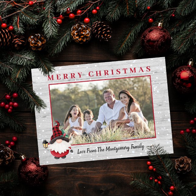 Rustic Lumberjack Gnome Custom Photo Christmas Holiday Card (Rustic Lumberjack Gnome Custom Photo Christmas Holiday Card)