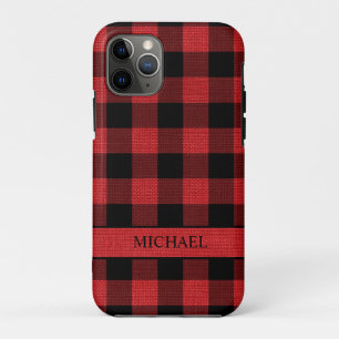 Rustic Lumberjack Red Black Buffalo Check Name Case-Mate iPhone Case