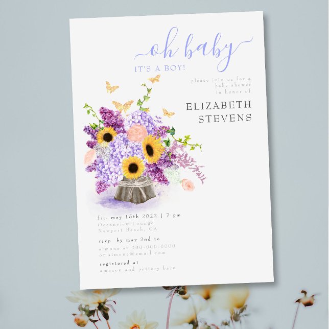 Rustic Lush Sunflowers Elegant Boy Baby Shower Invitation (Creator Uploaded)