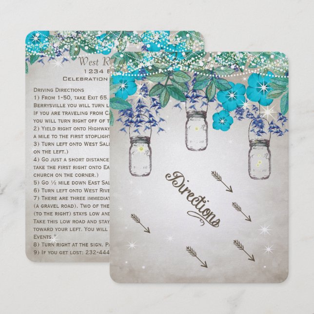 Rustic Luxe Mason Jar Navy Turquoise Invitation (Front/Back)