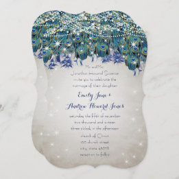 Rustic Luxe Mason Jar Navy Turquoise Peacock Invitation