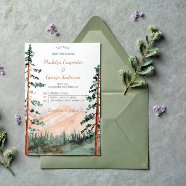 Rustic Luxe Mountains Trees Landscape Wedding | Invitation (Creator Uploaded)