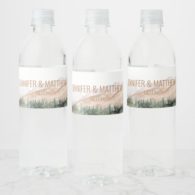 Rustic Luxe Nature Outdoor Mountains Wedding Favou Water Bottle Label (Bottles)
