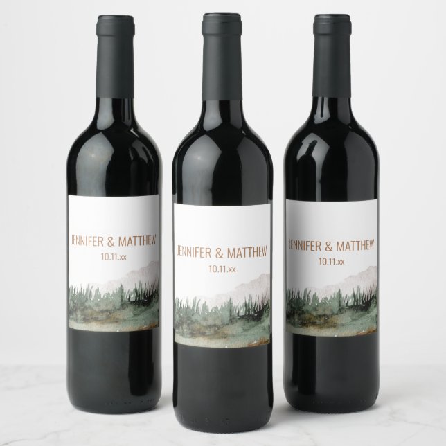 Rustic Luxe Nature Outdoor Mountains Wedding Favou Wine Label (Bottles)