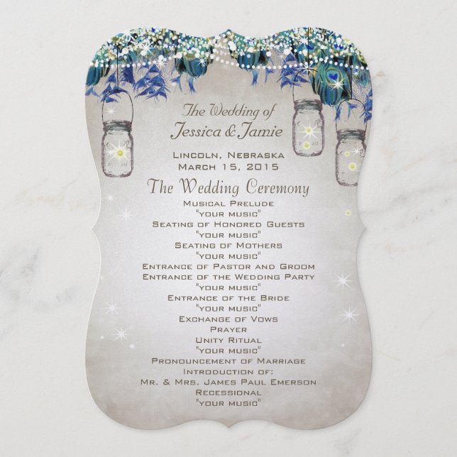Rustic Luxe Peacock Wedding Program Programme (Front)