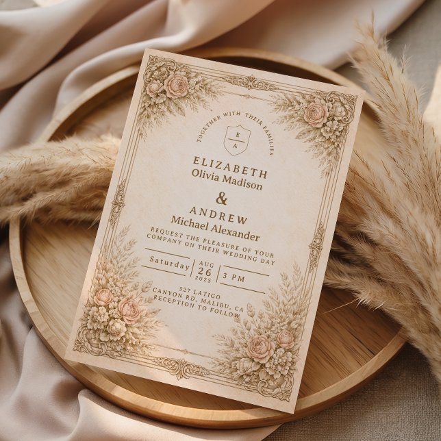 Rustic Luxury Botanical Floral Wedding Invitation (Creator Uploaded)