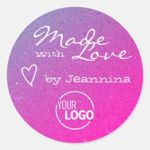 Rustic Made with Love Heart Symbol Girly Pink Cool Classic Round Sticker