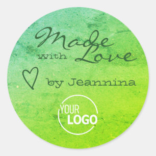 Rustic Made with Love Heart Symbol Nature Marble  Classic Round Sticker