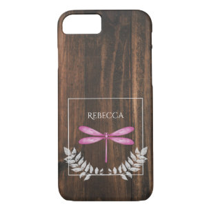 Rustic Magenta Dragonfly Personalised Case-Mate iPhone Case