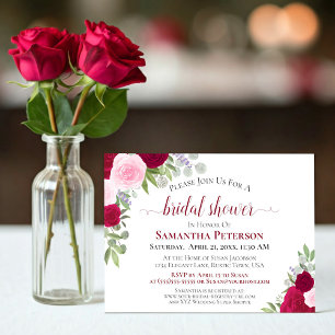 Rustic Magenta Pink Boho Chic Floral Bridal Shower Invitation