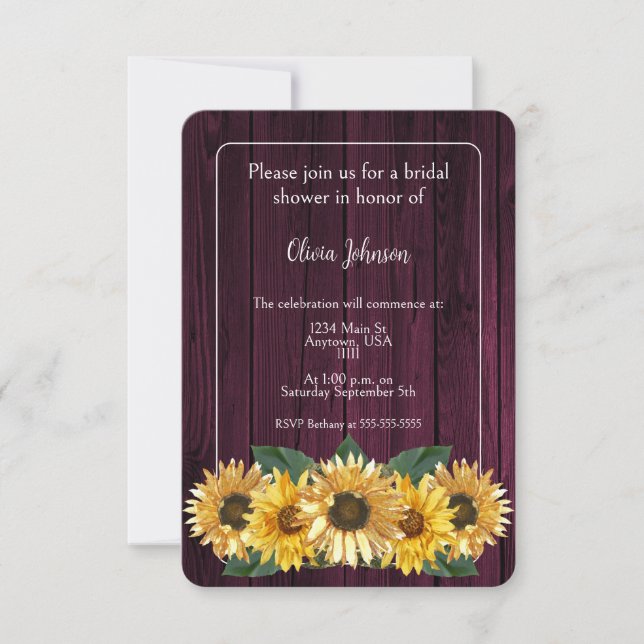 Rustic Magenta Sunflower Bridal Shower Invitation (Front)