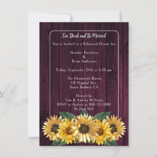 Rustic Magenta Sunflower Rehearsal Dinner Invitation