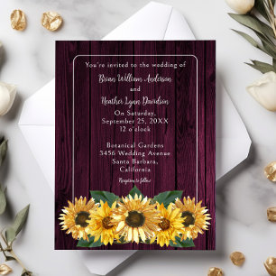 Rustic Magenta Sunflower Wedding Invitation