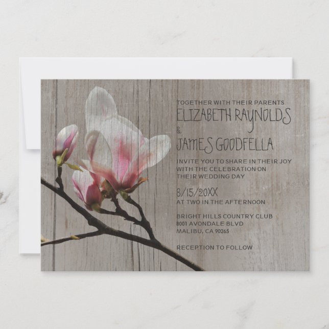 Rustic Magnolia Branch Wedding Invitations (Front)