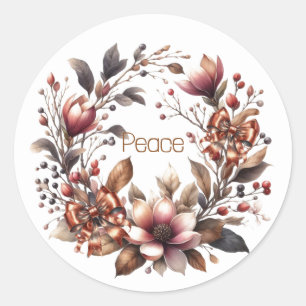 Rustic Magnolia Copper Bow Wreath  Classic Round Sticker