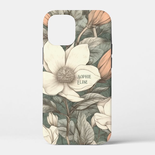 Rustic Magnolias Painted Name Floral Botanical Case-Mate iPhone Case (Back)