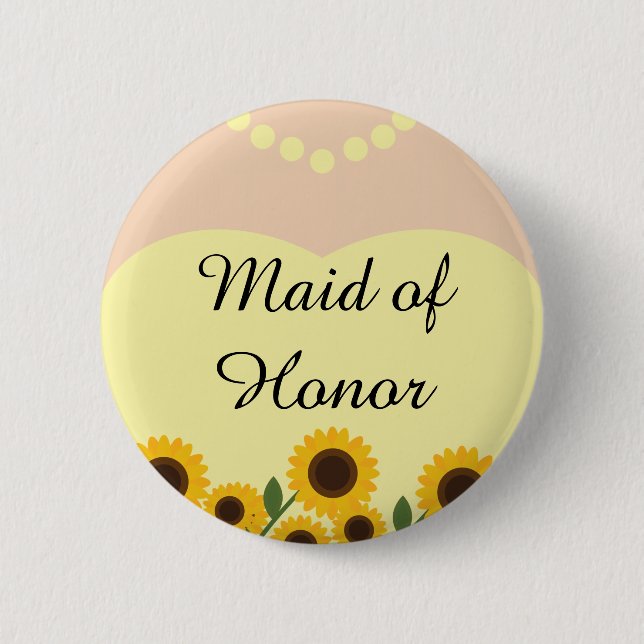 Rustic Maid of Honour Sunflowers Wedding Pin (Front)