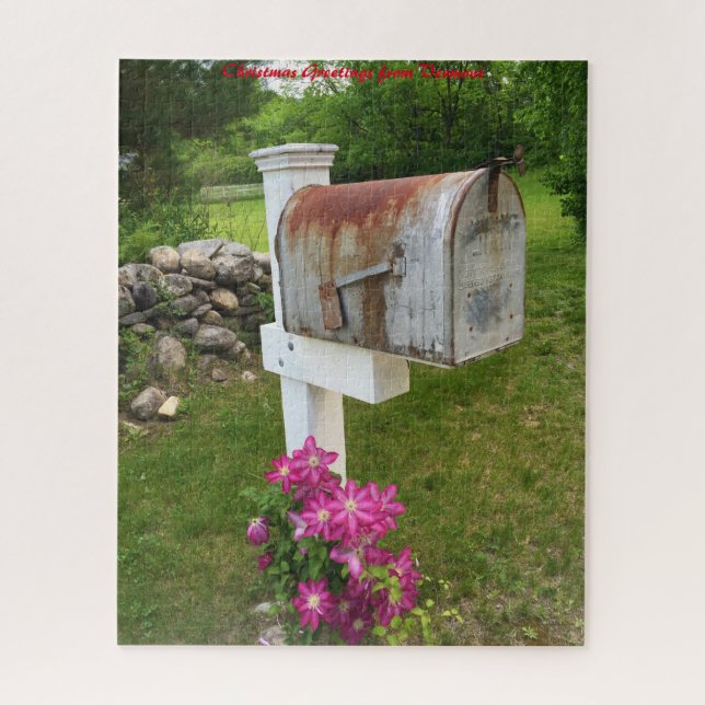 Rustic Mail Box Vermont.Christmas Greetings Jigsaw Puzzle (Vertical)