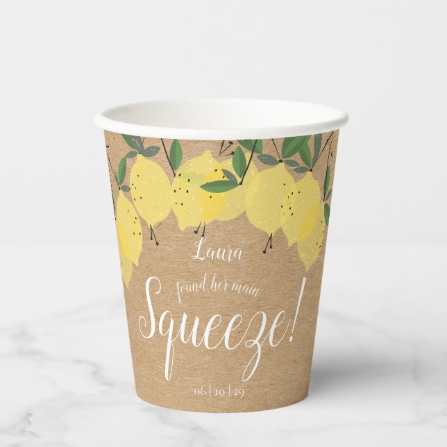 Rustic Main Squeeze Lemons Bridal Shower Paper Cups (Front)