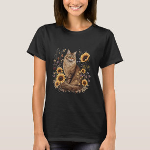 Rustic Maine Coon Cat with Sunflowers Floral Felin T-Shirt
