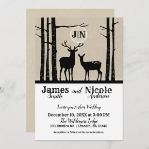 Rustic Male & Female Doe Deer Black Birch Wedding Invitation