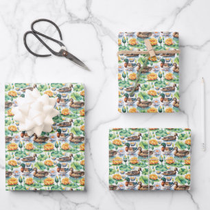 Rustic Mallard Ducks On Lake Lilly Pads  Wrapping Paper Sheet