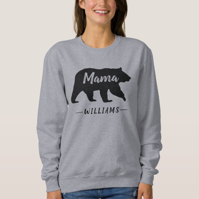 Rustic Mama Bear Grey Black Monogram Name Sweatshirt (Front)