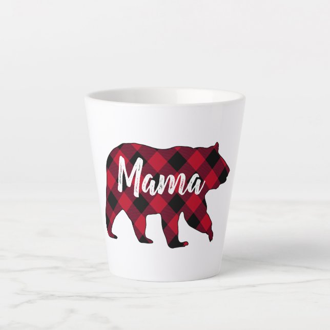Rustic Mama Bear Red Buffalo Plaid Latte Mug (Front)