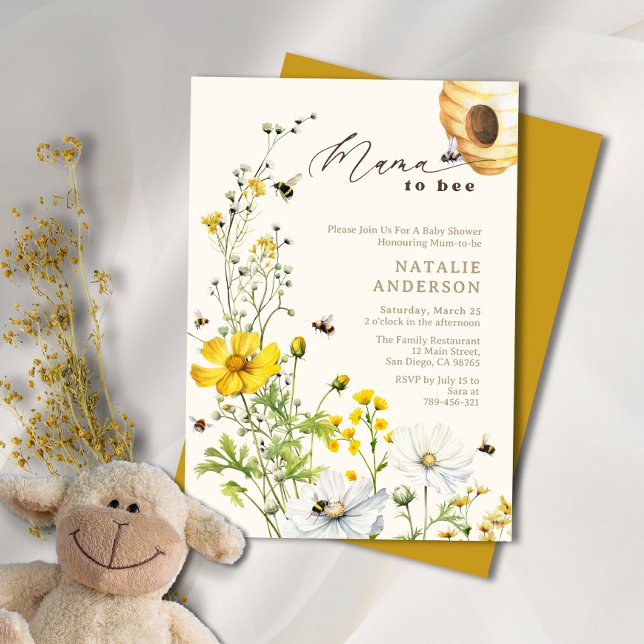 Rustic Mama to Bee Garden Wildflowers Baby Shower Invitation (Rustic Mama to Bee Garden Wildflowers Baby Shower Invitation)