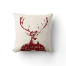Rustic Man Buck with Antlers in Red and Cream