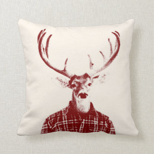 Rustic Man Buck with Antlers in Red and Cream Cushion