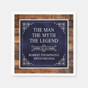 Rustic Man Myth Legend 100th Birthday Blue Napkin