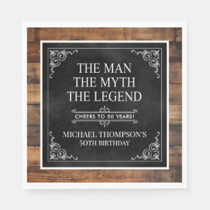 Rustic Man Myth Legend 50th Birthday Black Napkin