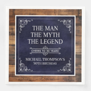 Rustic Man Myth Legend 50th Birthday Navy Blue  Napkin