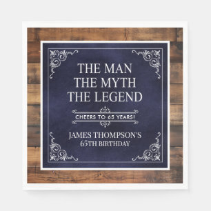 Rustic Man Myth Legend 65th Birthday Navy Blue  Napkin