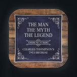 Rustic Man Myth Legend 70th Birthday Navy Blue  Paper Plate<br><div class="desc">He IS The Man The Myth The LEGEND! His life has been an amazing adventure and it's time to celebrate his legacy and him. This rustic wood backed textured navy blue paper with white type and white scrolled corners 70th Birthday 7" square paper plates are perfect for honouring and celebrating...</div>