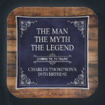 Rustic Man Myth Legend 70th Birthday Navy Blue  Paper Plate<br><div class="desc">He IS The Man The Myth The LEGEND! His life has been an amazing adventure and it's time to celebrate his legacy and him. This rustic wood backed textured navy blue paper with white type and white scrolled corners 70th Birthday 9" square paper plates are perfect for honouring and celebrating...</div>