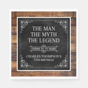 Rustic Man Myth Legend 75th Birthday Black  Napkin