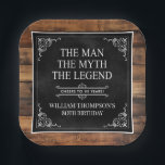 Rustic Man Myth Legend 80th Birthday Black  Paper Plate<br><div class="desc">He IS The Man The Myth The LEGEND! His life has been an amazing adventure and it's time to celebrate his legacy and him. This rustic wood backed textured black paper with white type and white scrolled corners 80th Birthday 7" square paper plates are perfect for honouring and celebrating this...</div>