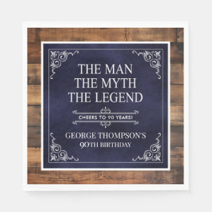 Rustic Man Myth Legend 90th Birthday Navy Blue  Napkin