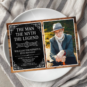 Rustic Man Myth Legend Black 85th Birthday Photo Invitation