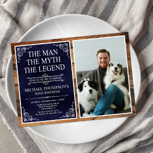 Rustic Man Myth Legend Blue 50th Birthday Photo Invitation
