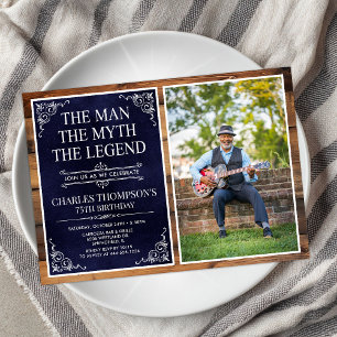 Rustic Man Myth Legend Blue 75th Birthday Photo Invitation