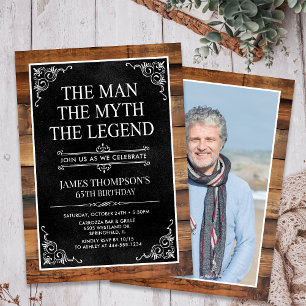Rustic Man Myth Legend Photo 65th Birthday Invitation