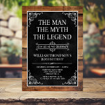 Rustic Man Myth Legend Photo 80th Birthday Invitation<br><div class="desc">He IS The Man The Myth The LEGEND! His life has been an amazing adventure and it's time to celebrate his legacy and him. This rustic wood backed textured black paper with white type and and white scrolled corners 80th Birthday invitation is perfect for inviting friends and family to join...</div>